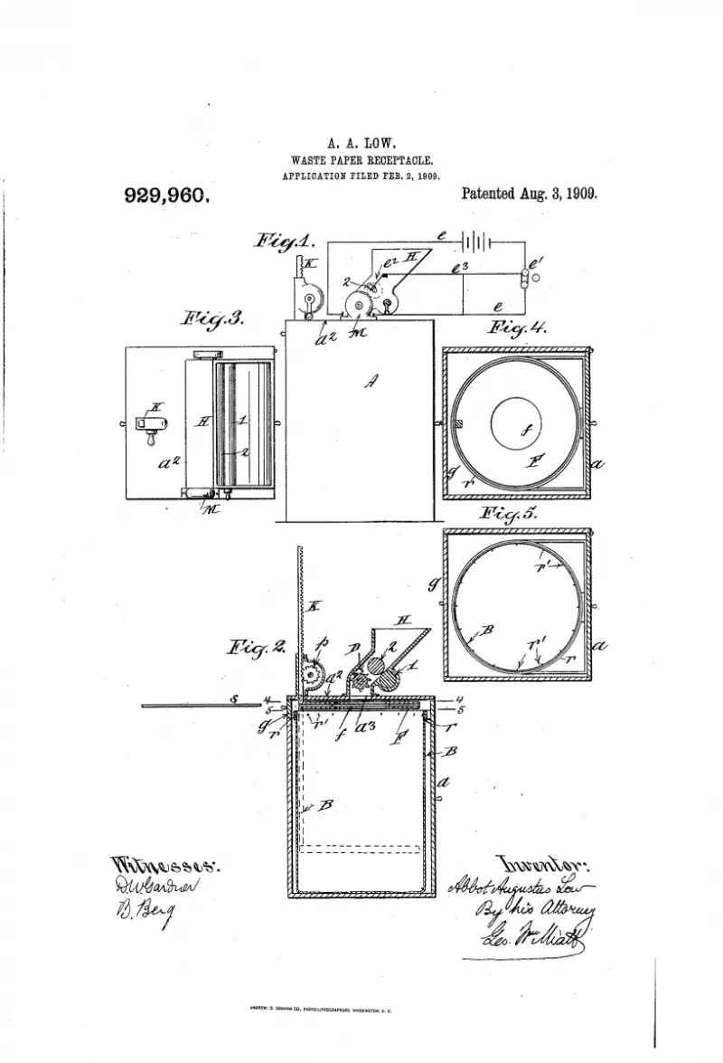 A. A. Low Patent No. 929,960 - the first known paper shredder.