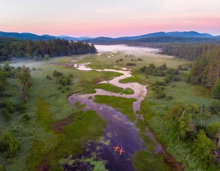 An aerial photo of a winding river