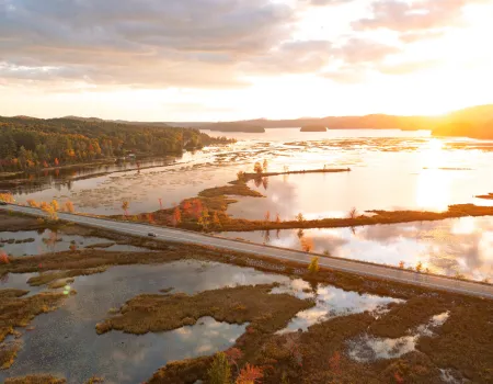 Aerial view of Simon Pond in the fall