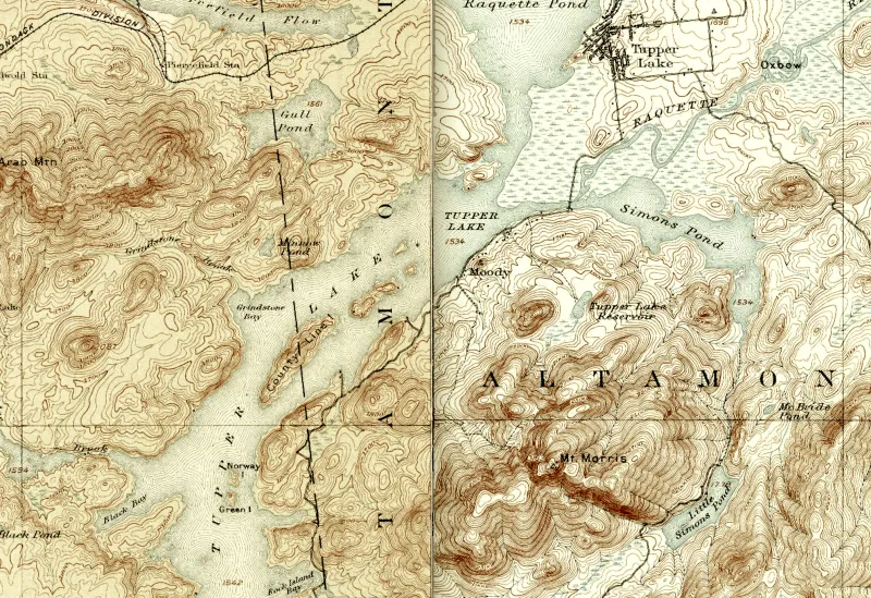 A vintage topographic map of the Tupper Lake, NY area.