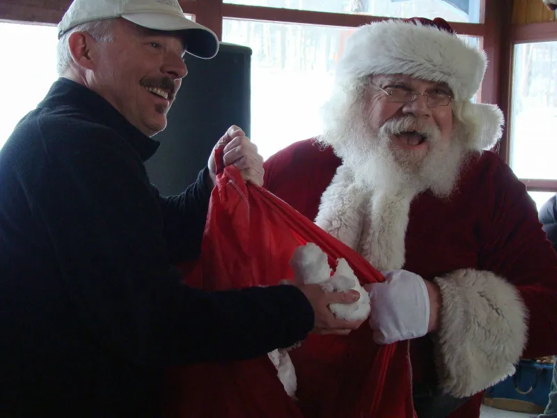 Santa giving Jim the gift of snow for Christmas (JimCookieLanthier photo)