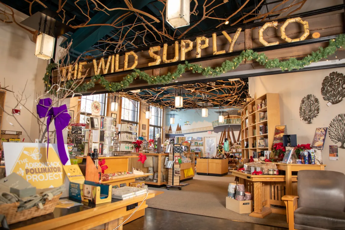 A colorful gift shop interior at a natural science museum.