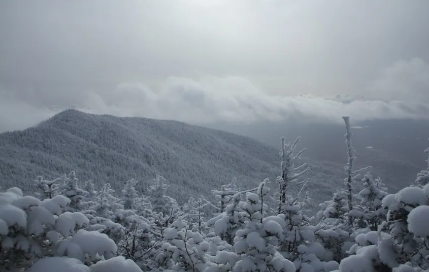 A mountain range in the winter