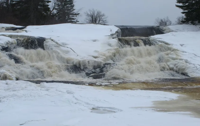 A partially frozen waterfall