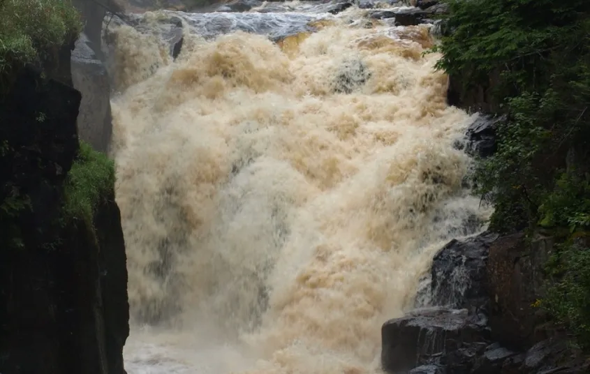 A raging narrow section of water