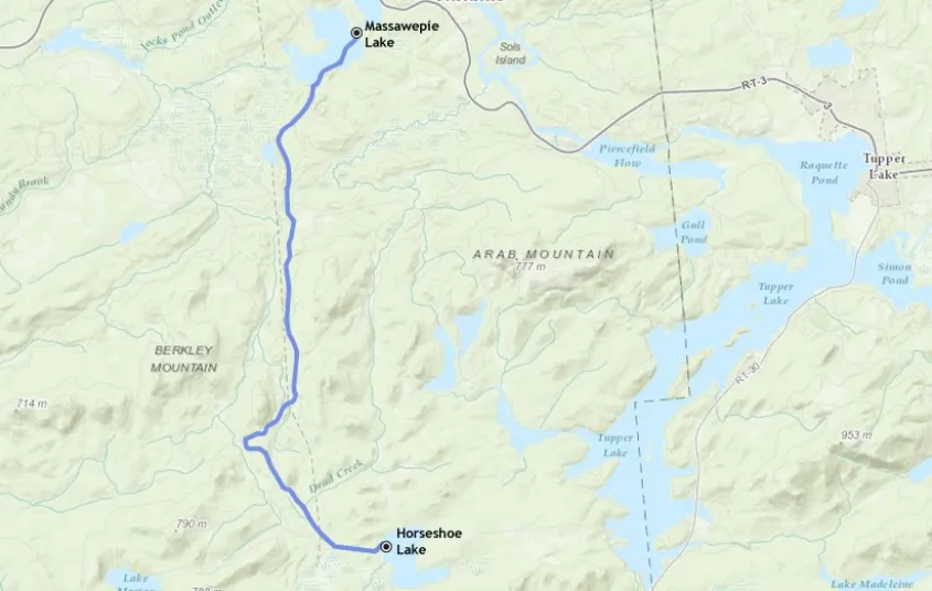 A map showing a gravel biking route