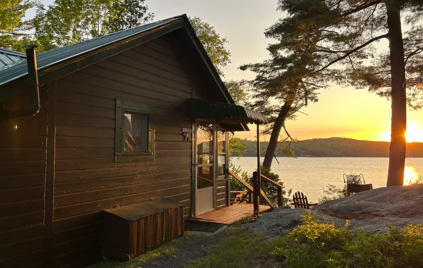 Sunset view from the cabin overlooking the lake