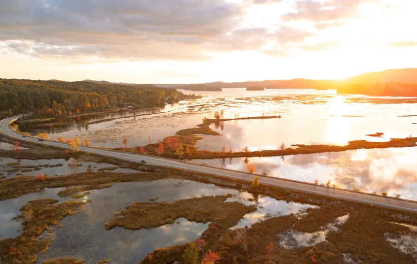 Aerial view of Simon Pond in the fall