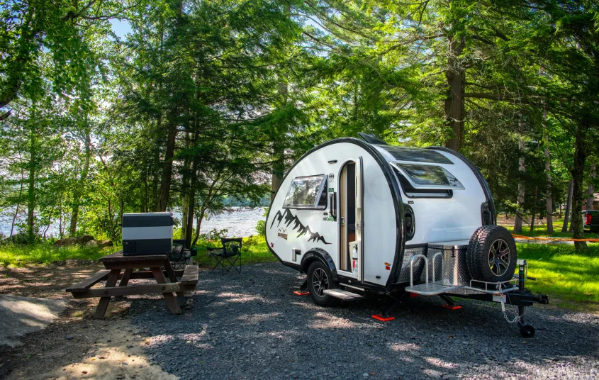 A camper at Lake Eaton Campground