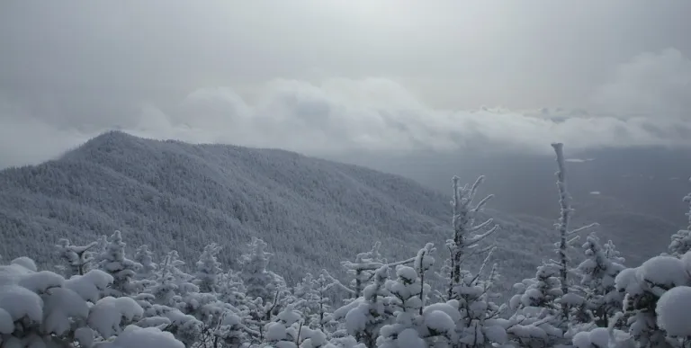 A mountain range in the winter