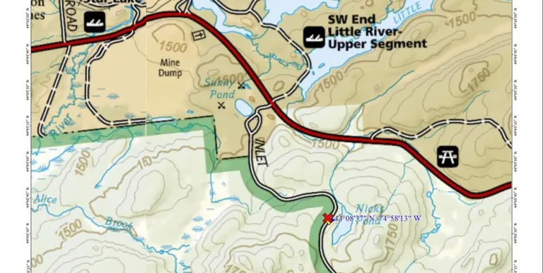 A map with a main road and some ponds