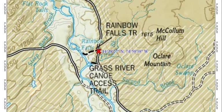 A map showing a river and some small hiking trails